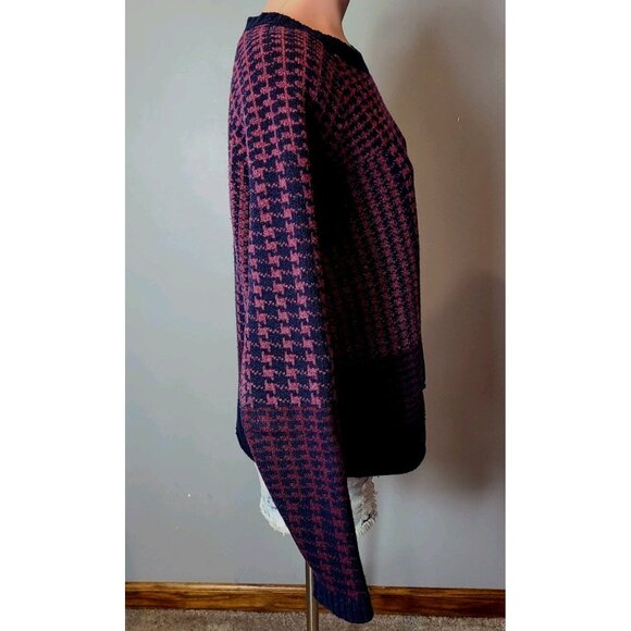 Pendleton Houndstooth Sweater Wool Women Size Small Heritage Old Money Navy Pink - Picture 4 of 8